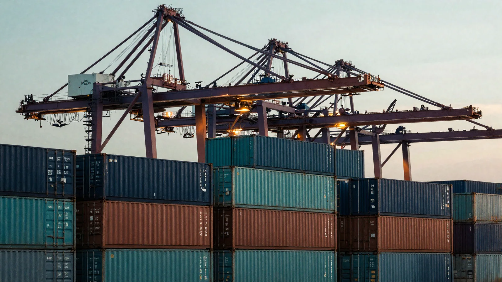 Geometric stacks of shipping containers and cranes